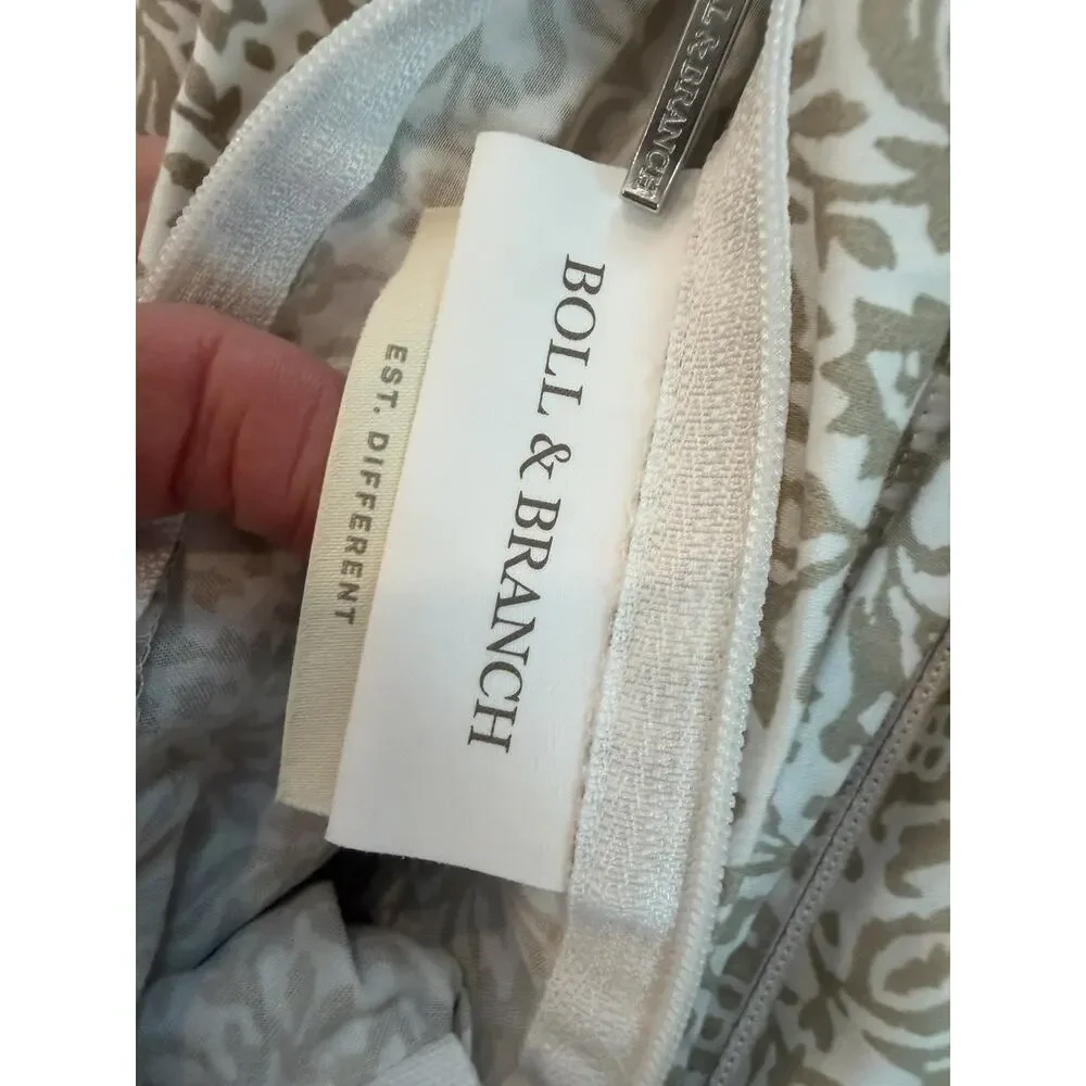 BOLL & BRANCH Signature Hemmed DUVET 3 Piece SET White Oak Floral Queen NEW $379